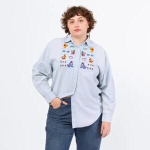 Vintage 90s Y2K Winnie the Pooh Chambray Shirt X Large Disney Embroidered shirt